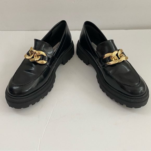 Steve Madden Makira Black Chunky Loafers with Gold Chain Size 8.5 - Picture 4 of 9